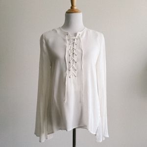 COTTON CANDY Lace Up Bell Sleeve Top White medium